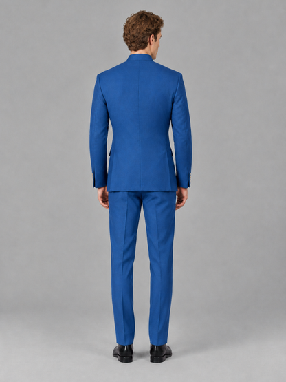Savile Men's Blue Mandarin Collar Asymmetrical 2-Piece Suit Set – Modern Jacket & Trousers - Blue - Blue_3
