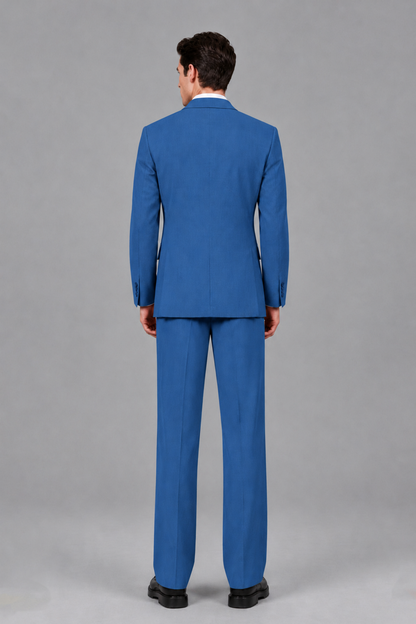 Savile Men's Blue Pleated 2-Piece Suit Set | Notch Lapel Blazer & Tailored Trousers - Blue - Blue_3