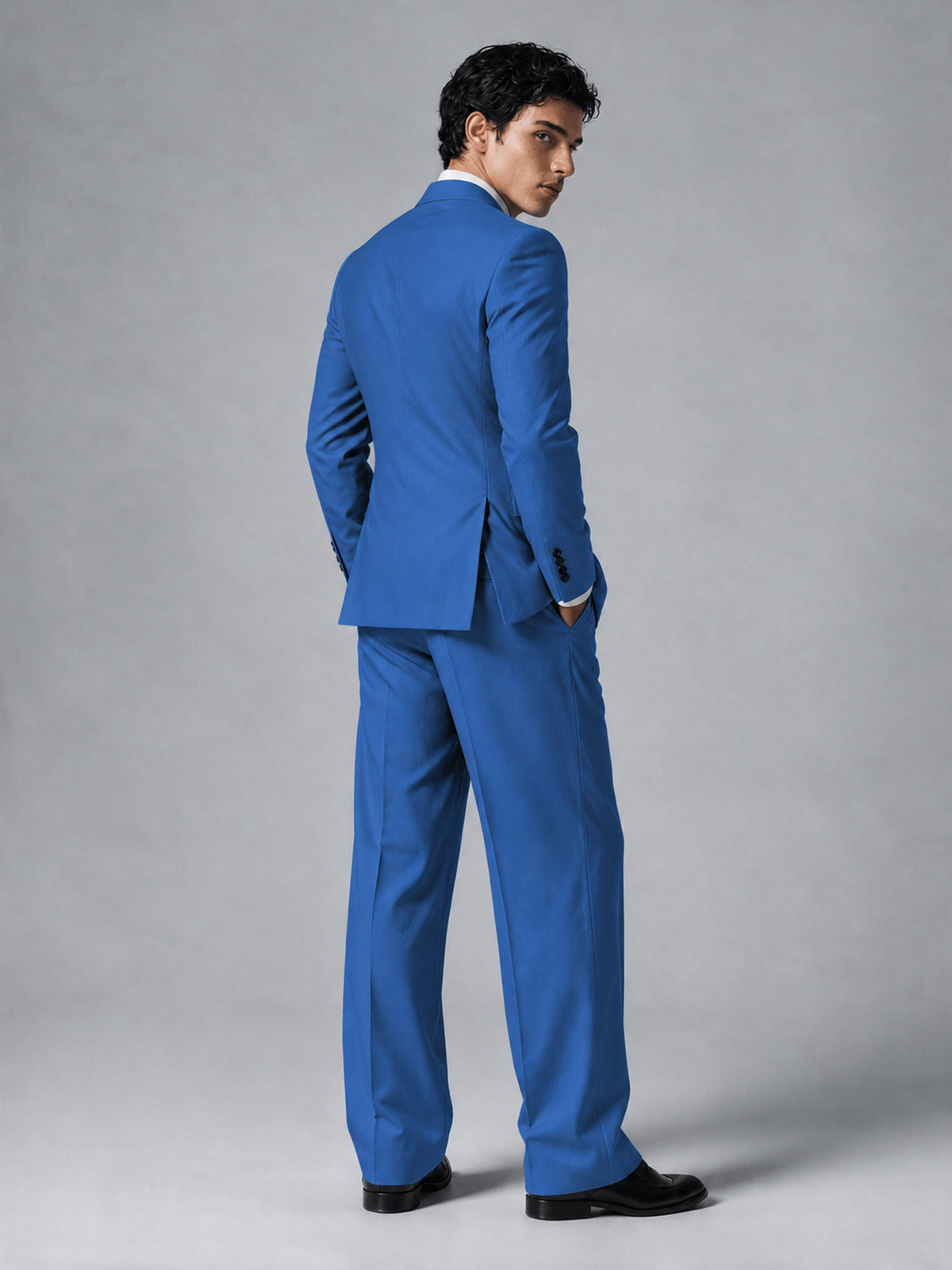 Savile Men's Blue Double-Breasted 2-Piece Suit Set – Peak Lapel Blazer & Pleated Wide-Leg Trousers - Blue - Blue_3