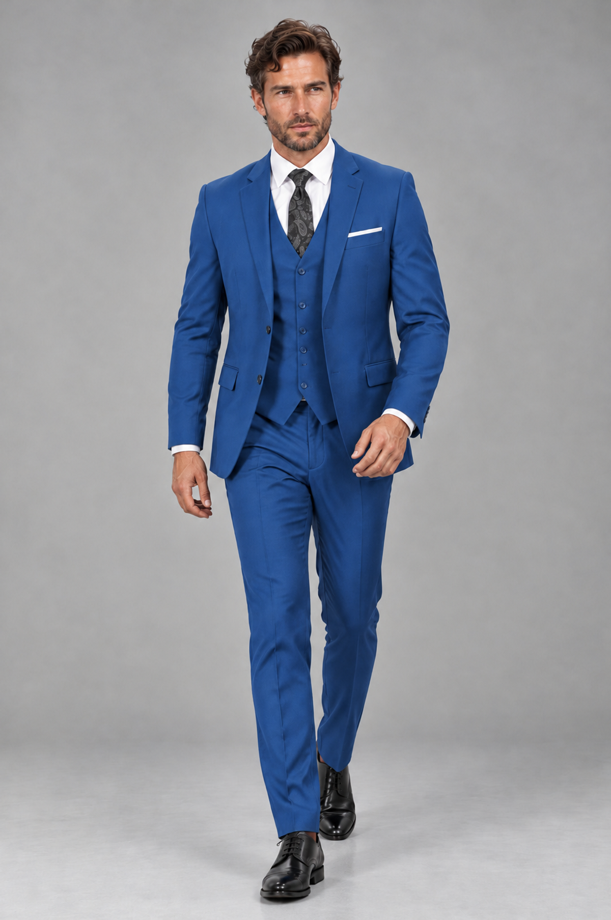 Savile Men's Blue 3-Piece Suit Set – Notch Lapel Blazer, Vest & Trousers - Blue - Blue_4
