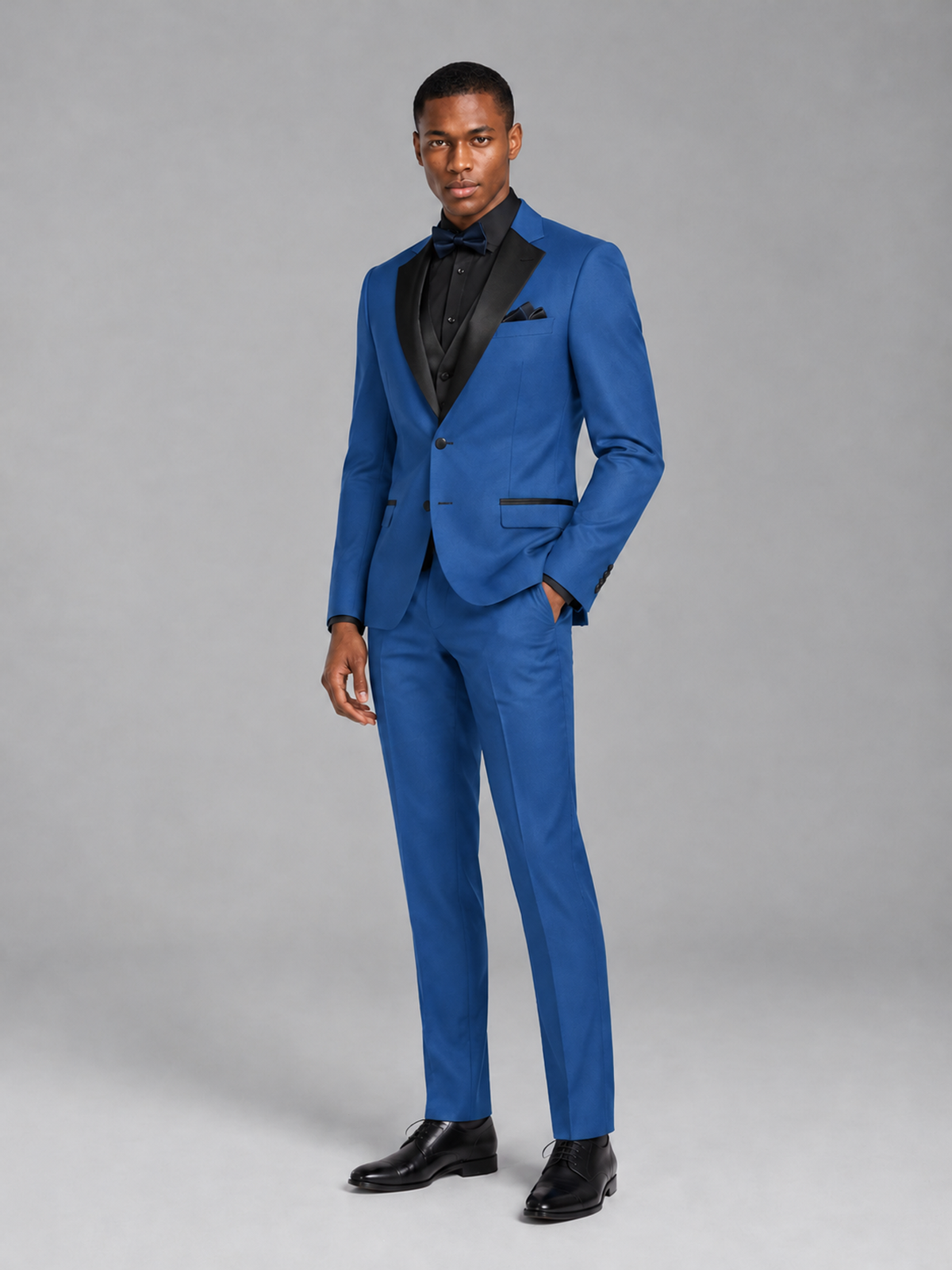 Savile Men's Blue Contrast Shawl Lapel Tuxedo Suit – 3-Piece Wedding, Prom & Black-Tie Formal Set - Blue - Blue_4