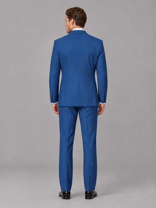 Savile Men's Blue Peak Lapel 3-Piece Tuxedo Suit | Jacket, Vest & Trousers