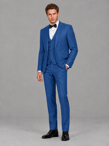 Savile Men's Blue Peak Lapel 3-Piece Tuxedo Suit | Jacket, Vest & Trousers