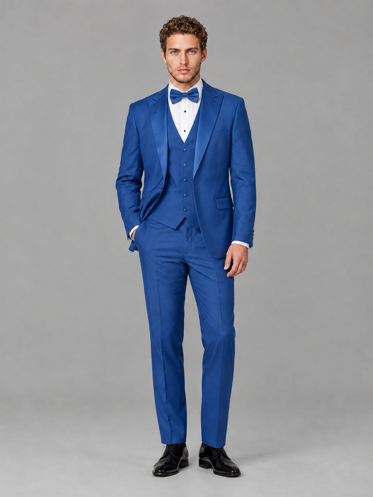Savile Men's Blue Peak Lapel 3-Piece Tuxedo Suit | Jacket, Vest & Trousers