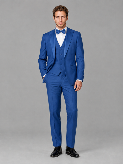 Savile Men's Blue Peak Lapel 3-Piece Tuxedo Suit | Jacket, Vest & Trousers