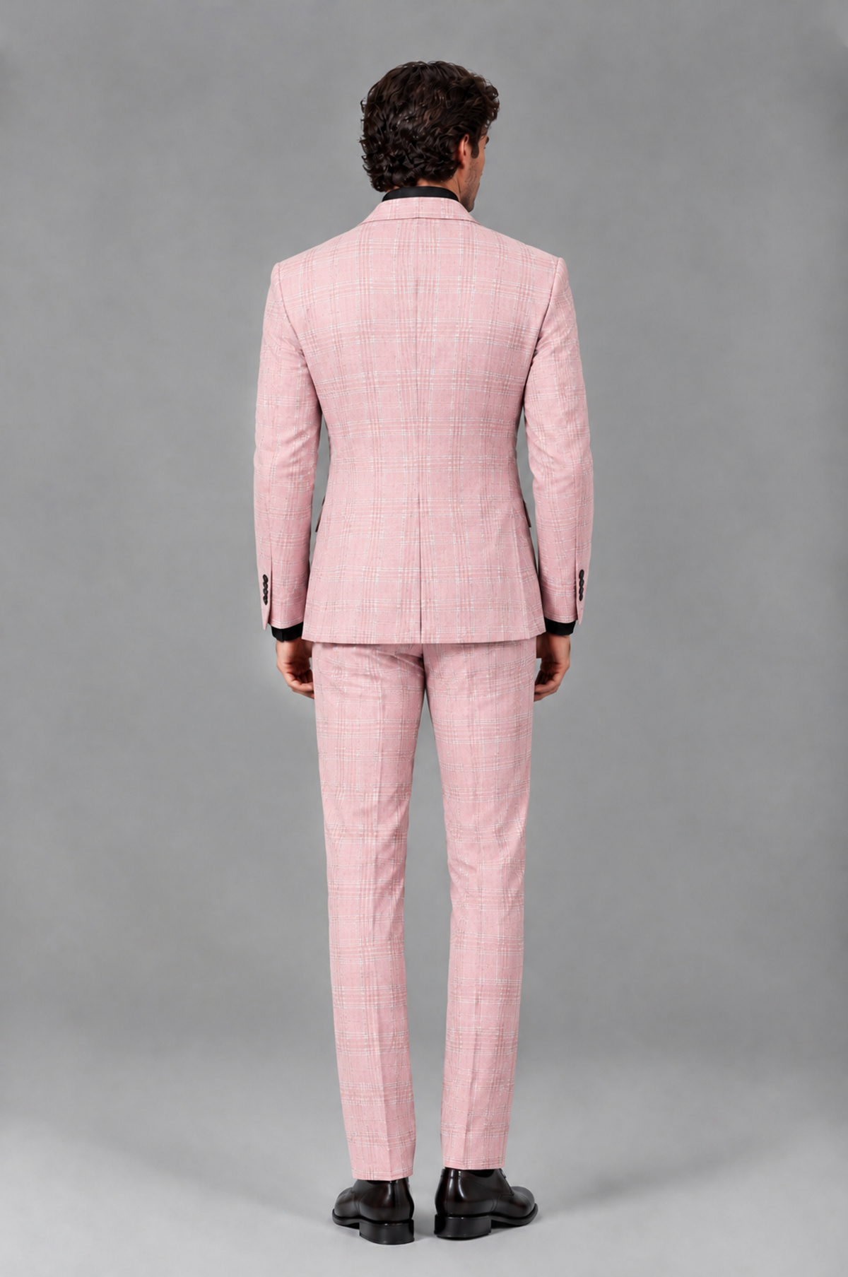 Savile Men's Rust Plaid 2-Piece Double-Breasted Suit – Peak Lapel Slim-Fit Jacket & Trousers Set - Blush Pink - Blush Pink