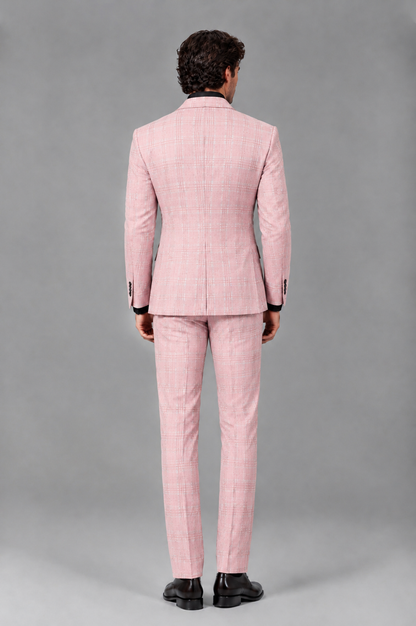 Savile Men's Rust Plaid 2-Piece Double-Breasted Suit – Peak Lapel Slim-Fit Jacket & Trousers Set - Blush Pink - Blush Pink