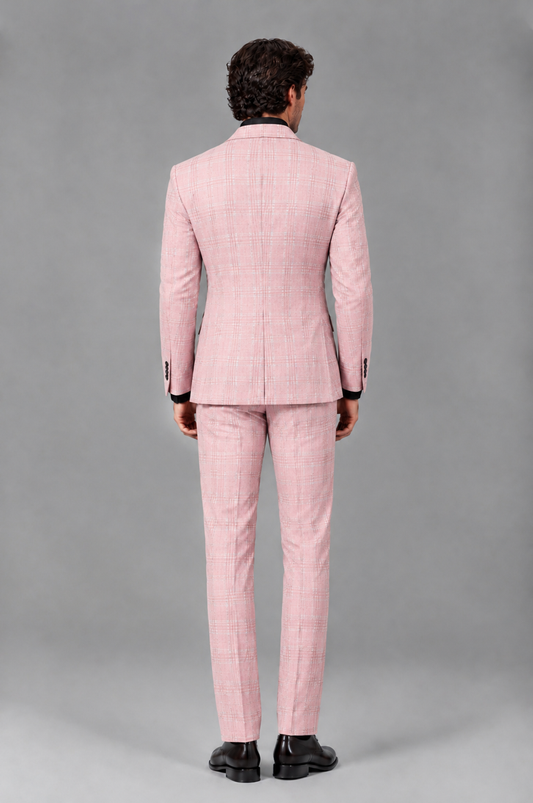 Savile Men's Rust Plaid 2-Piece Double-Breasted Suit – Peak Lapel Slim-Fit Jacket & Trousers Set - Blush Pink - Blush Pink