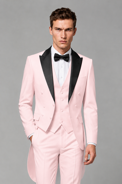Savile Blush Pink 3-Piece Tailcoat Tuxedo Suit with Black Peak Lapel - Blush Pink - Blush Pink_01