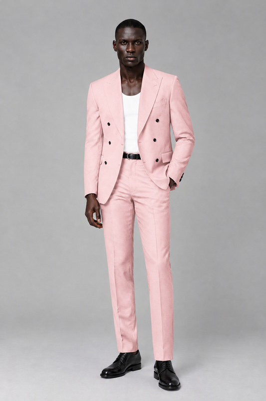 Savile Men's Blush Pink Double Breasted Slim Fit 2-Piece Suit Set – Blazer & Trousers | Wedding Gala Formal - Blush Pink - Blush Pink_02