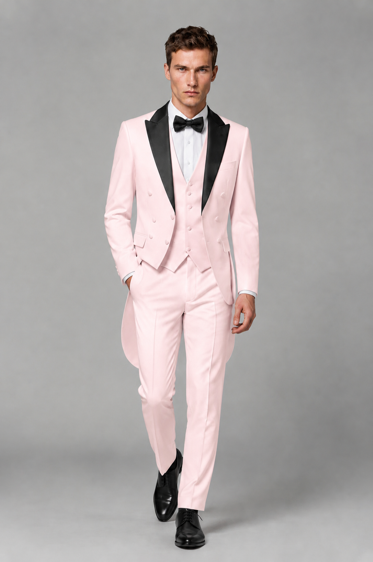 Savile Blush Pink 3-Piece Tailcoat Tuxedo Suit with Black Peak Lapel - Blush Pink - Blush Pink_02