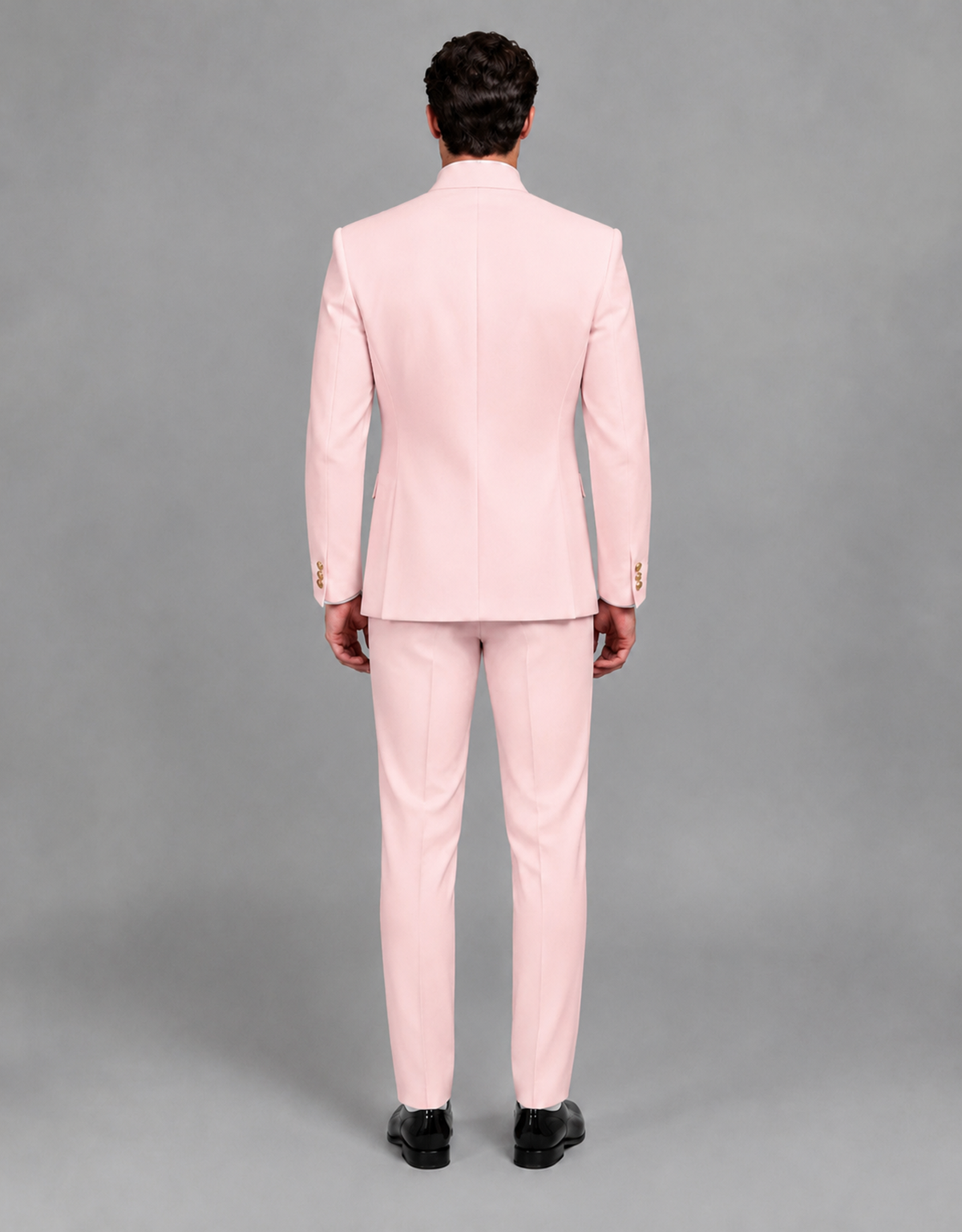 BOLODOO Men's Blush Pink Asymmetrical Mandarin Collar Tuxedo Suit – Modern 2-Piece Gold Button Wedding, Prom & Gala Set - Blush Pink - Blush Pink_03