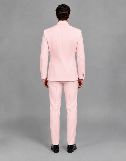 BOLODOO Men's Blush Pink Asymmetrical Mandarin Collar Tuxedo Suit – Modern 2-Piece Gold Button Wedding, Prom & Gala Set - Blush Pink - Blush Pink_03