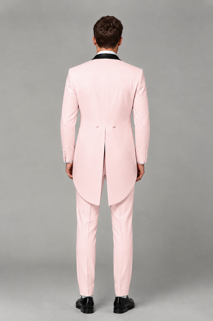 Savile Blush Pink 3-Piece Tailcoat Tuxedo Suit with Black Peak Lapel - Blush Pink - Blush Pink_03