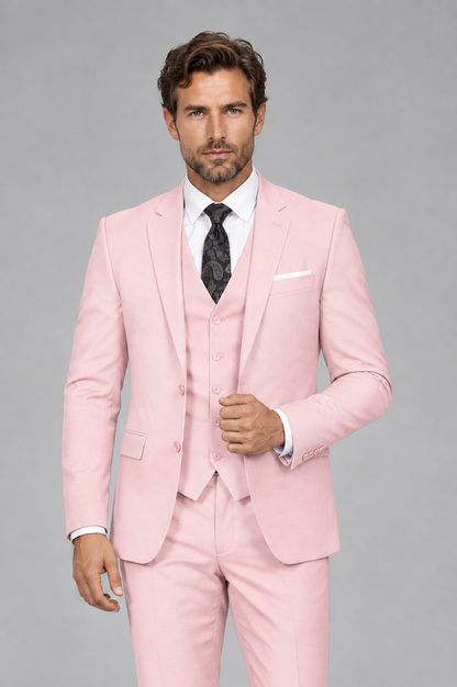 Savile Men's Blush Pink 3-Piece Suit Set – Notch Lapel Blazer, Vest & Trousers - Blush Pink - Blush_Pink_1