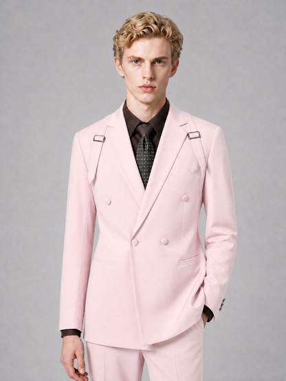 Men's Light Blush Pink Double-Breasted Slim Fit 2-Piece Suit – Peak Lapel Wedding & Business Formal Set - Blush Pink - Blush_Pink_1