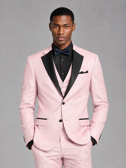 Savile Men's Blush Pink Contrast Shawl Lapel Tuxedo Suit – 3-Piece Wedding, Prom & Black-Tie Formal Set - Blush Pink - Blush Pink_1