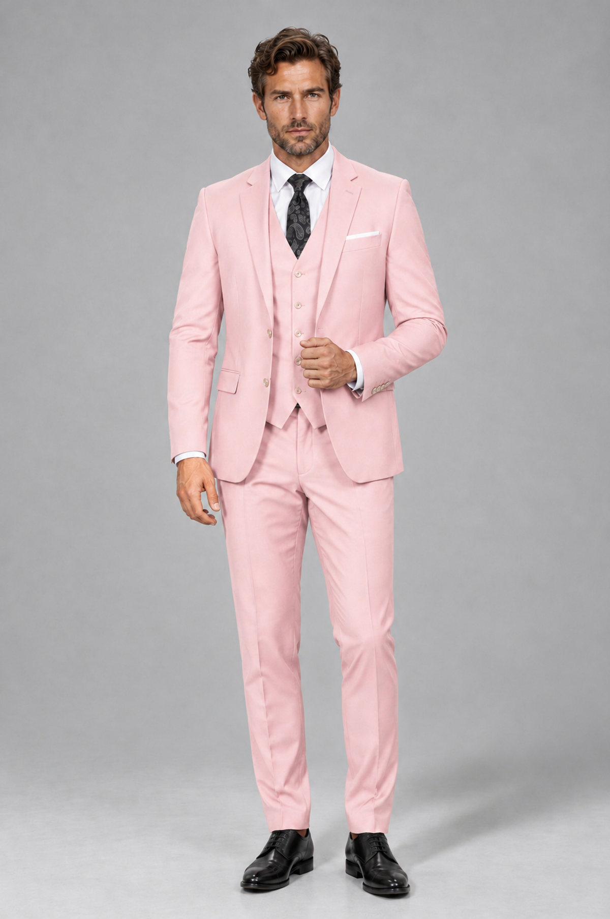 Savile Men's Blush Pink 3-Piece Suit Set – Notch Lapel Blazer, Vest & Trousers - Blush Pink - Blush_Pink_2