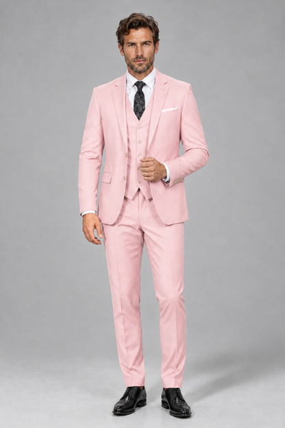 Savile Men's Blush Pink 3-Piece Suit Set – Notch Lapel Blazer, Vest & Trousers - Blush Pink - Blush_Pink_2