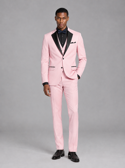 Savile Men's Blush Pink Contrast Shawl Lapel Tuxedo Suit – 3-Piece Wedding, Prom & Black-Tie Formal Set - Blush Pink - Blush Pink_2