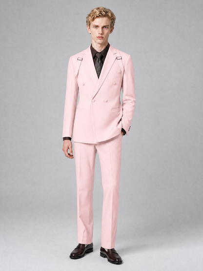 Men's Light Blush Pink Double-Breasted Slim Fit 2-Piece Suit – Peak Lapel Wedding & Business Formal Set - Blush Pink - Blush_Pink_2