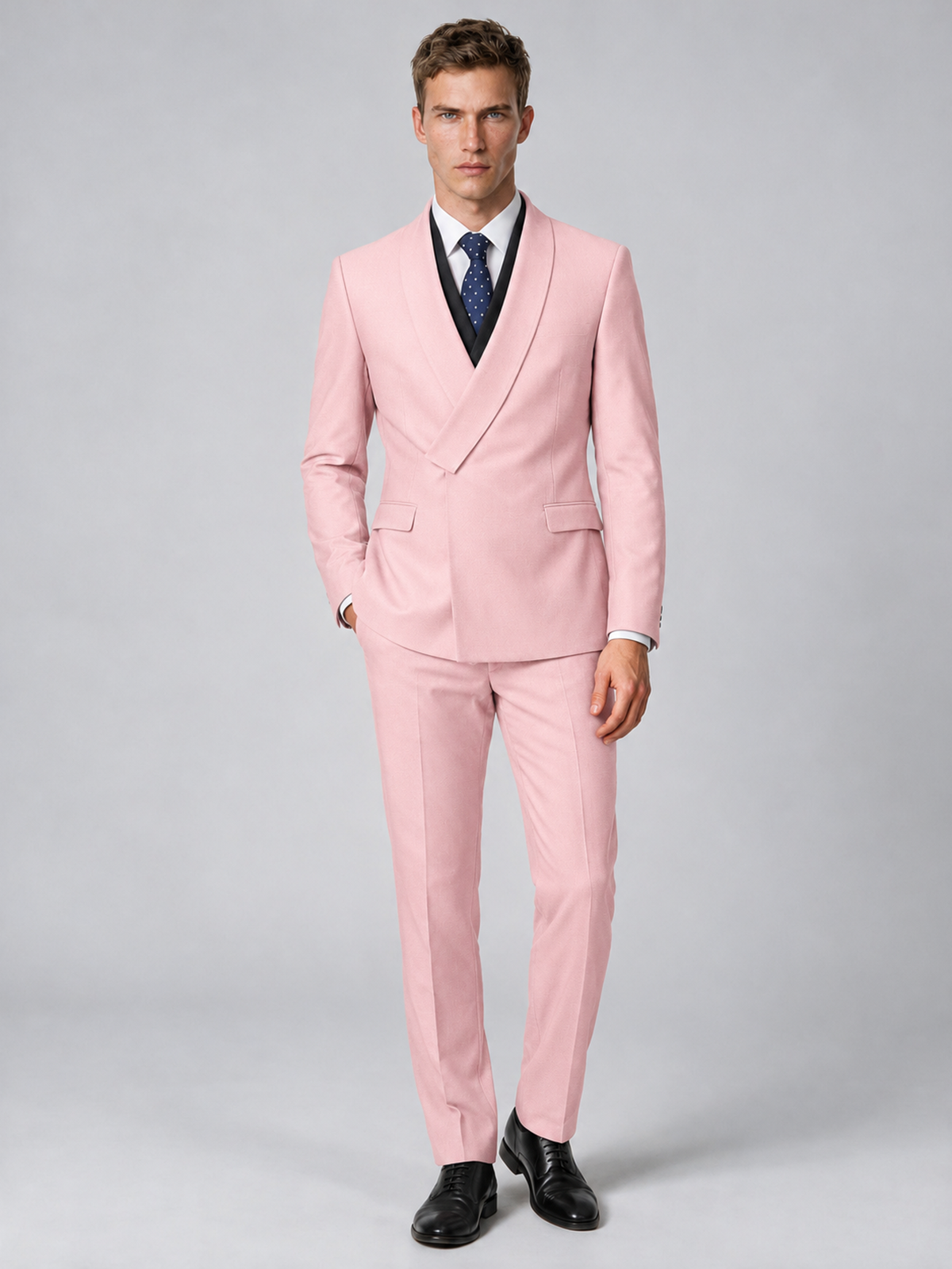Savile Men's Blush Pink Wrap Shawl Lapel 2-Piece Suit Set – Modern Jacket & Trousers - Blush Pink - Blush Pink_2