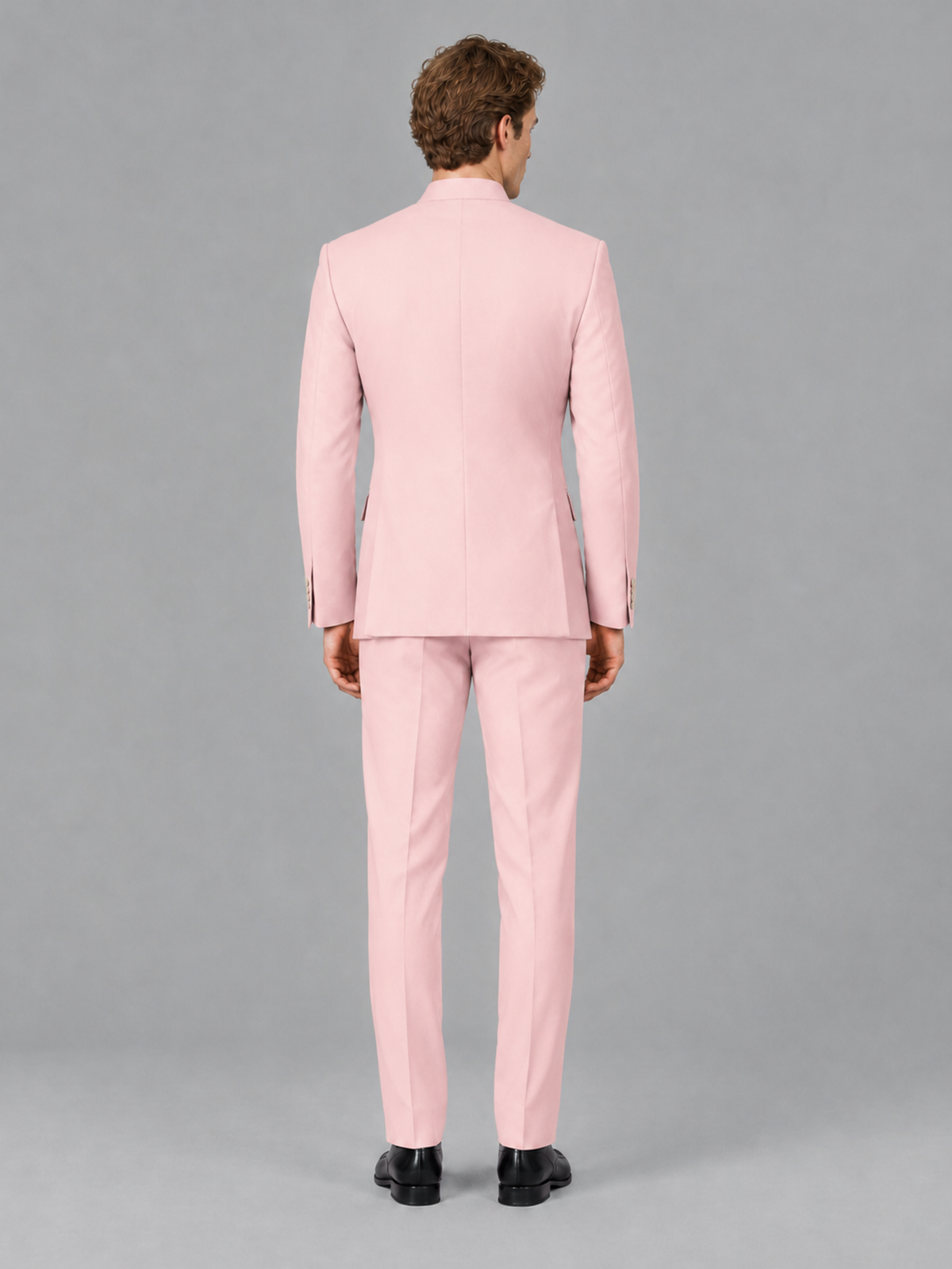 Savile Men's Blush Pink Mandarin Collar Asymmetrical 2-Piece Suit Set – Modern Jacket & Trousers - Blush Pink - Blush Pink_3