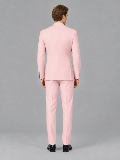 Savile Men's Blush Pink Mandarin Collar Asymmetrical 2-Piece Suit Set – Modern Jacket & Trousers - Blush Pink - Blush Pink_3