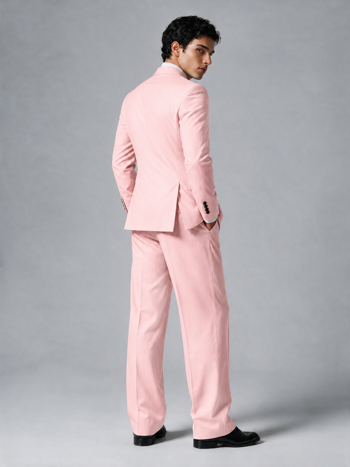 Savile Men's Blush Pink Double-Breasted 2-Piece Suit Set – Peak Lapel Blazer & Pleated Wide-Leg Trousers - Blush Pink - Blush Pink_3