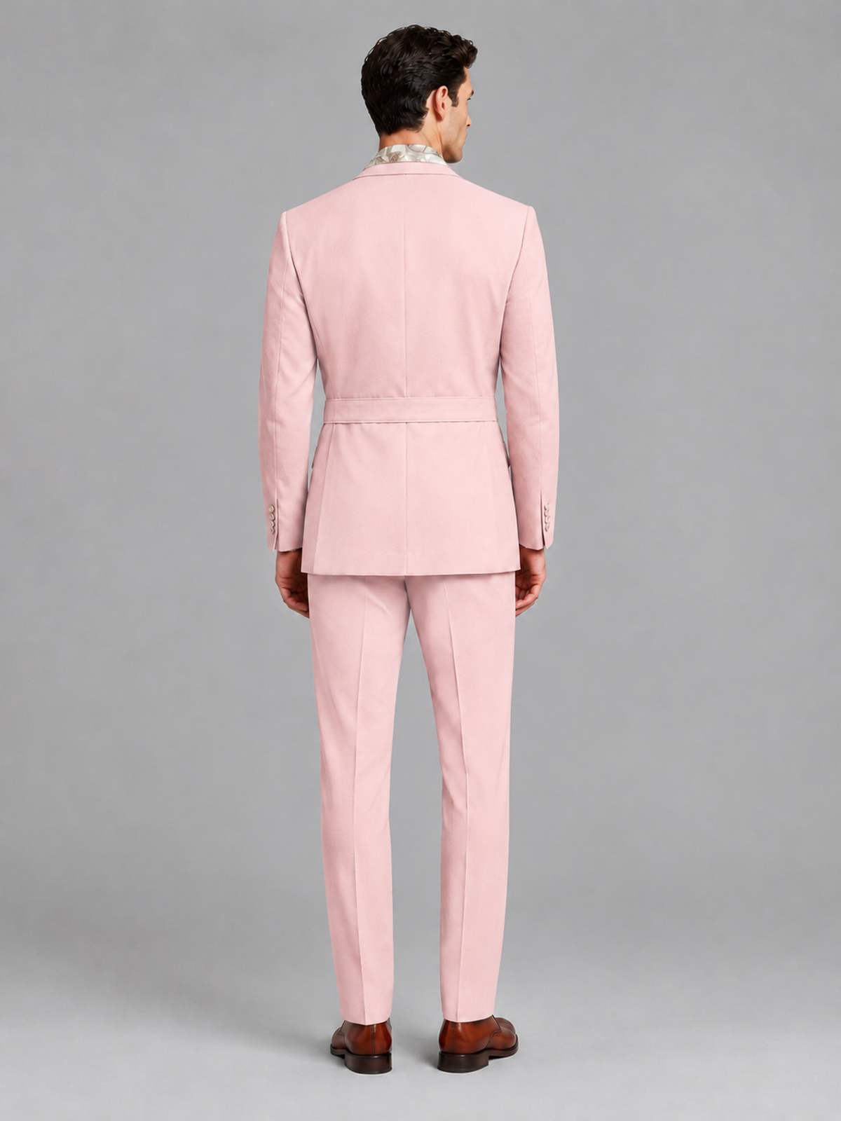Savile Men's Blush Pink Belted Wrap 2-Piece Suit – Peak Lapel Blazer & Tailored Trousers - SUC060 - Blush Pink - Blush Pink_3