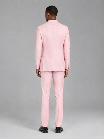 Savile Men's Blush Pink Contrast Shawl Lapel Tuxedo Suit – 3-Piece Wedding, Prom & Black-Tie Formal Set - Blush Pink - Blush Pink_3