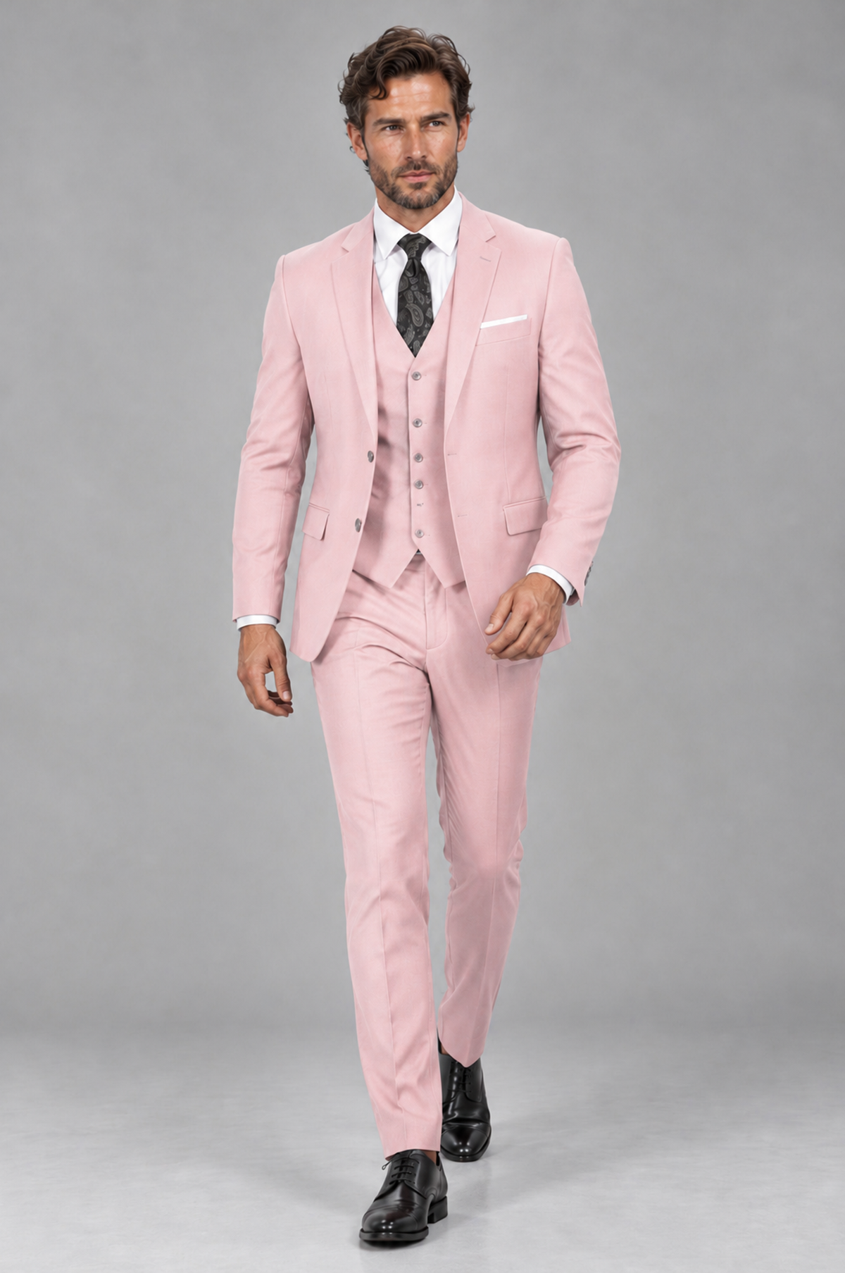Savile Men's Blush Pink 3-Piece Suit Set – Notch Lapel Blazer, Vest & Trousers - Blush Pink - Blush_Pink_4