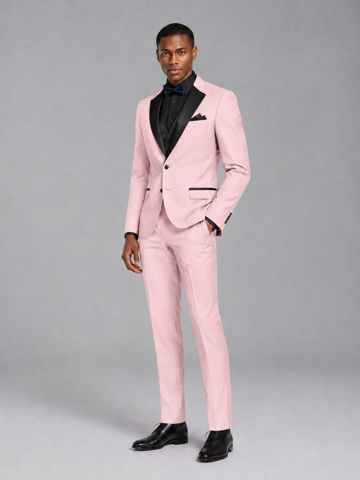 Savile Men's Blush Pink Contrast Shawl Lapel Tuxedo Suit – 3-Piece Wedding, Prom & Black-Tie Formal Set - Blush Pink - Blush Pink_4