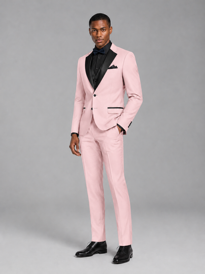 Savile Men's Blush Pink Contrast Shawl Lapel Tuxedo Suit – 3-Piece Wedding, Prom & Black-Tie Formal Set - Blush Pink - Blush Pink_4