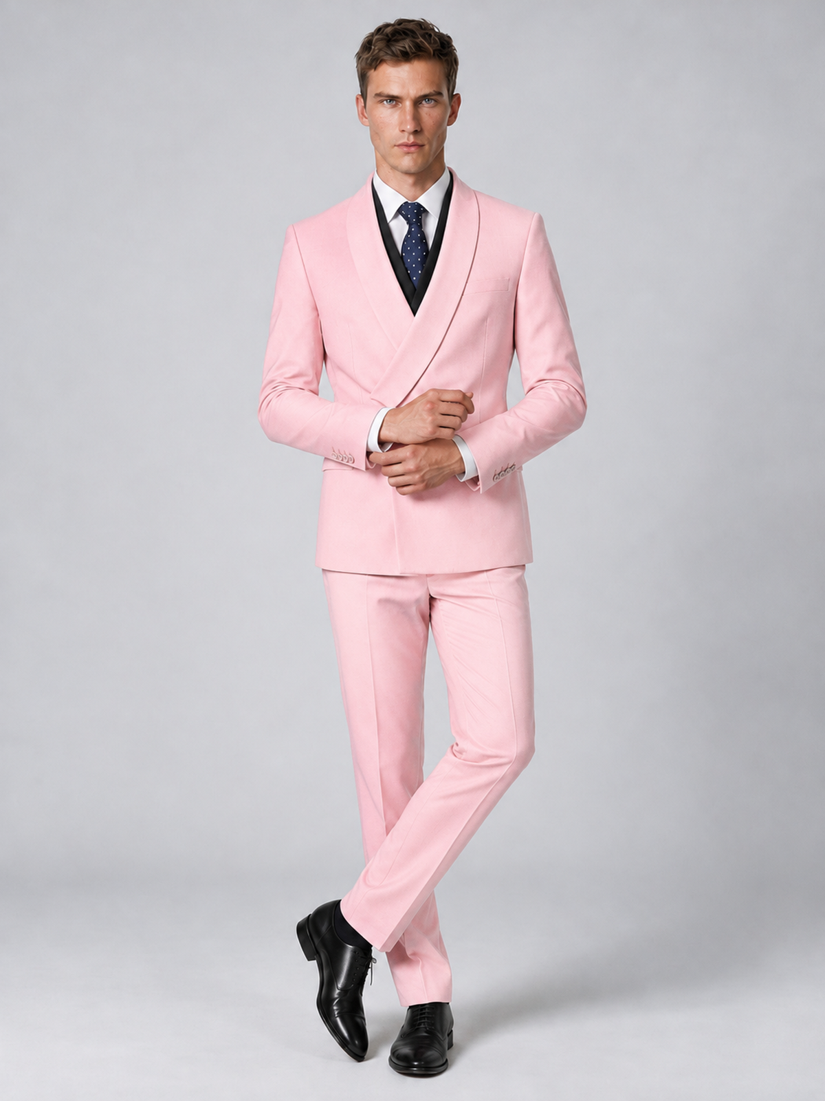Savile Men's Blush Pink Wrap Shawl Lapel 2-Piece Suit Set – Modern Jacket & Trousers - Blush Pink - Blush Pink_4