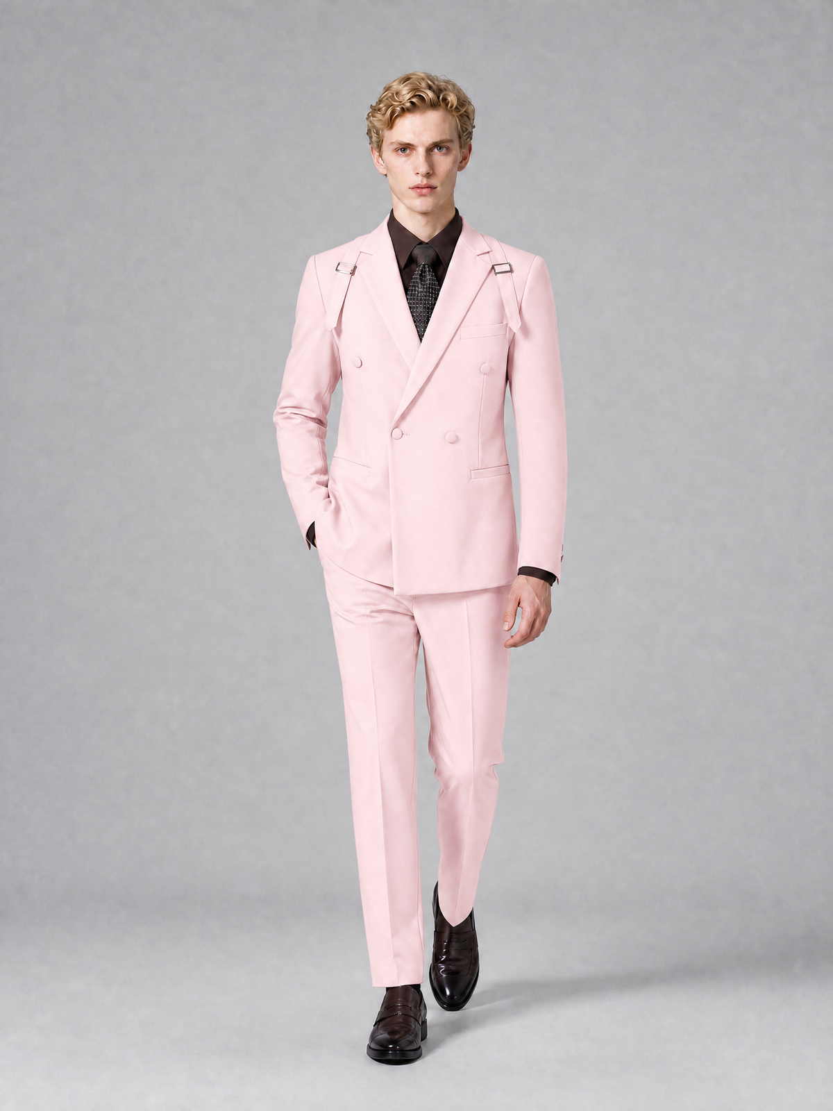 Men's Light Blush Pink Double-Breasted Slim Fit 2-Piece Suit – Peak Lapel Wedding & Business Formal Set - Blush Pink - Blush_Pink_4