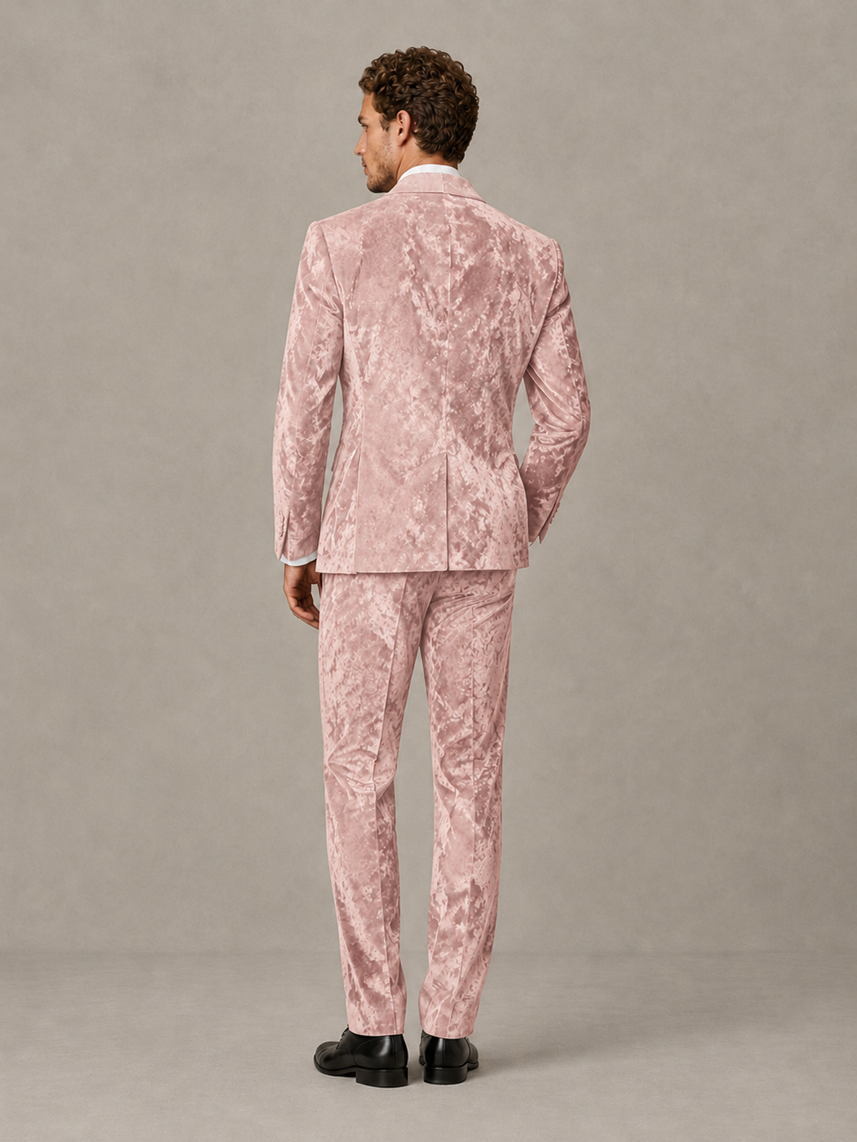 Savile Men's Blush Pink Crushed Velvet Peak Lapel 2-Piece Suit Set | Jacket & Trousers - Blush Pink - Blush Pink (2)