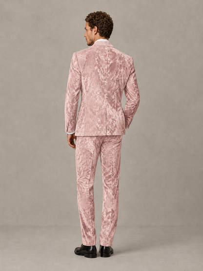 Savile Men's Blush Pink Crushed Velvet Peak Lapel 2-Piece Suit Set | Jacket & Trousers - Blush Pink - Blush Pink (2)