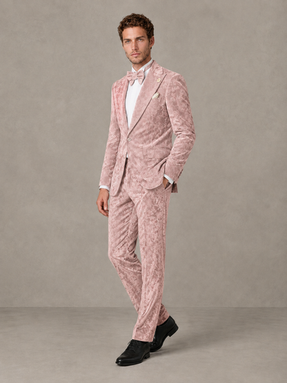 Savile Men's Blush Pink Crushed Velvet Peak Lapel 2-Piece Suit Set | Jacket & Trousers - Blush Pink - Blush Pink (3)