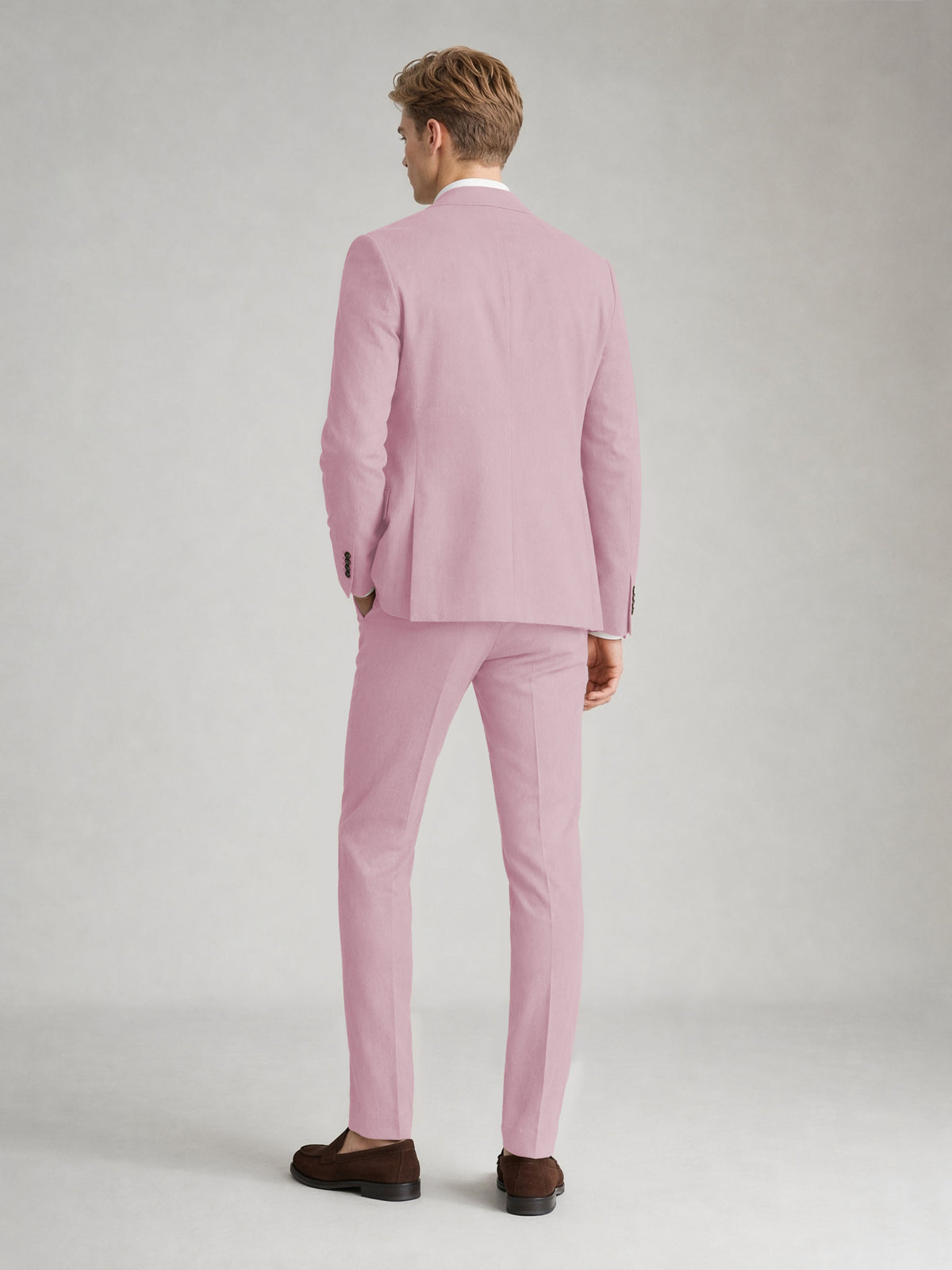 Savile Men's Sand Khaki Linen-Blend 2-Piece Suit Set – Two-Button Notch Lapel Slim-Fit Blazer & Slim Trousers - Blushing Pink - Blushing_Pink