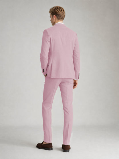 Savile Men's Sand Khaki Linen-Blend 2-Piece Suit Set – Two-Button Notch Lapel Slim-Fit Blazer & Slim Trousers - Blushing Pink - Blushing_Pink