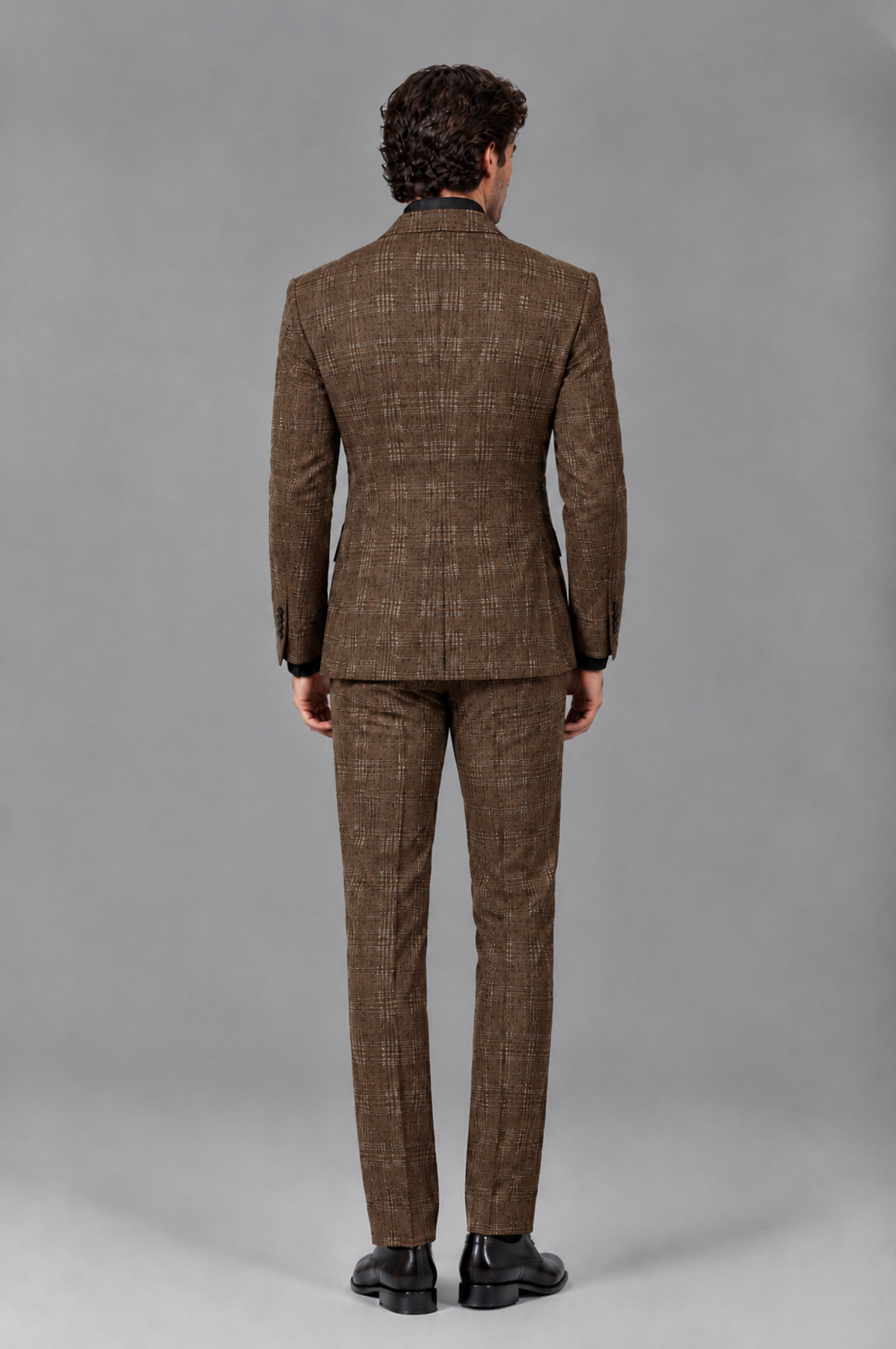 Savile Men's Rust Plaid 2-Piece Double-Breasted Suit – Peak Lapel Slim-Fit Jacket & Trousers Set - Brown - Brown