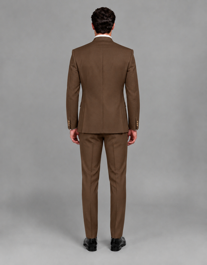 BOLODOO Men's Brown Asymmetrical Mandarin Collar Tuxedo Suit – Modern 2-Piece Gold Button Wedding, Prom & Gala Set - Brown - Brown_03