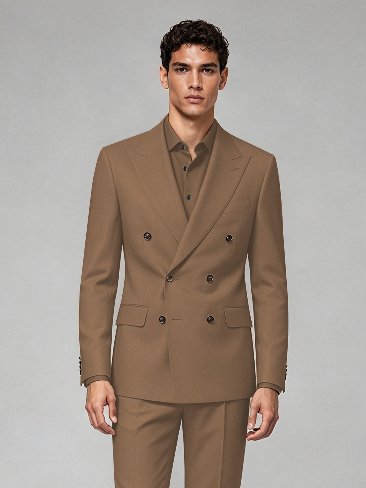 Savile Men's Brown Double-Breasted 2-Piece Suit Set – Blazer & Trousers - Brown