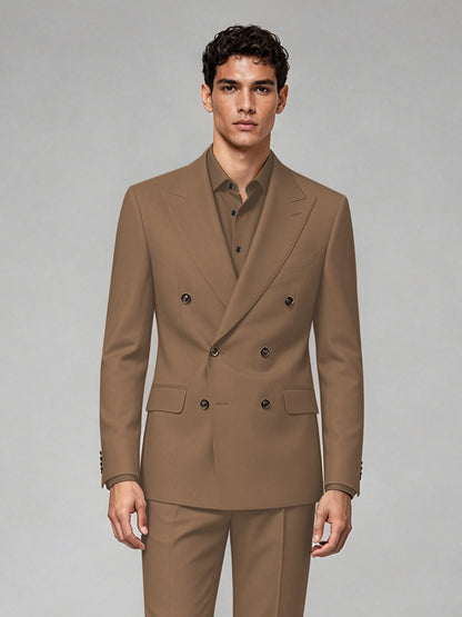 Savile Men's Brown Double-Breasted 2-Piece Suit Set – Blazer & Trousers - Brown