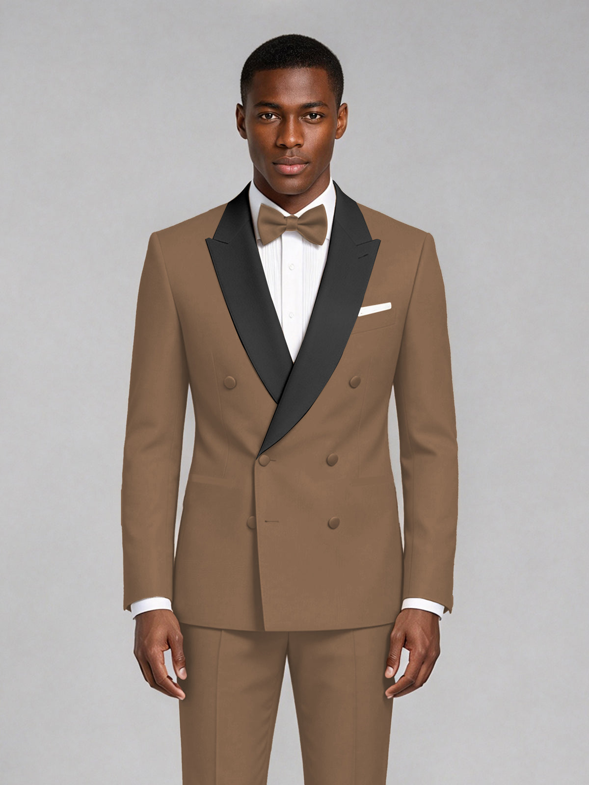 Men's Brown Double-Breasted Tuxedo Suit – Satin Shawl Lapel Brown-Tie Wedding & Gala 2-Piece Set - Brown