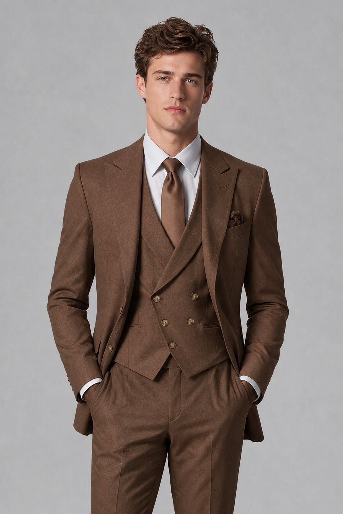 Savile Men's Dusty Brown 3-Piece Suit – Jacket, Vest & Trousers | QX0113 - Brown
