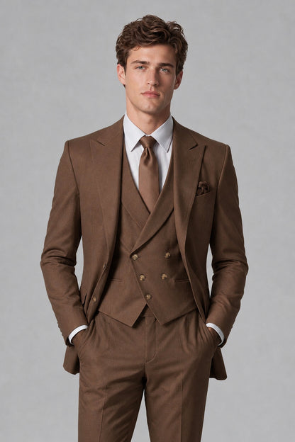 Savile Men's Dusty Brown 3-Piece Suit – Jacket, Vest & Trousers | QX0113 - Brown