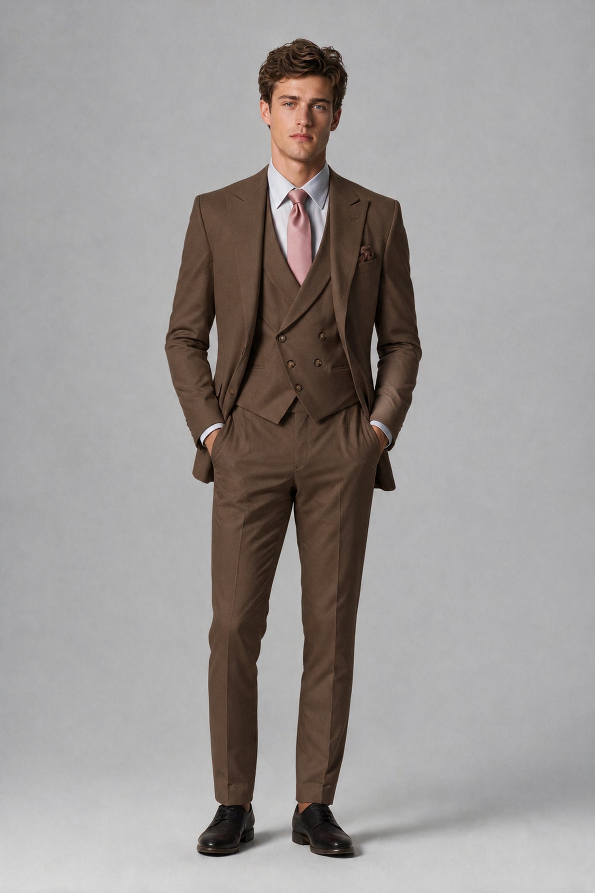 Savile Men's Dusty Brown 3-Piece Suit – Jacket, Vest & Trousers | QX0113 - Brown
