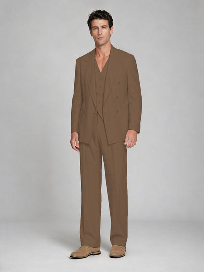 Men's Brown Double-Breasted 2-Piece Suit – Peak Lapel Wedding & Beach Formal Set with Vest - Brown